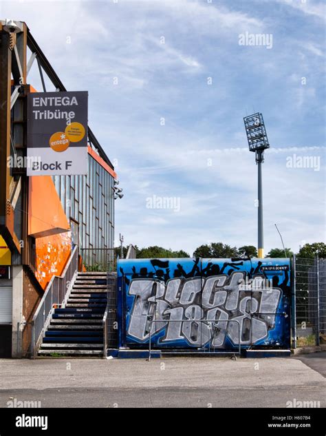 Entrance to Block F at SV Darmstadt 98 German football club stadium. Darmstadt, Hesse, Germany ...