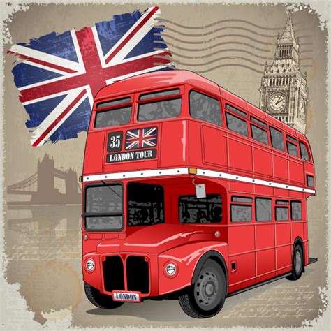 Retro london background with red bus vector Vectors graphic art designs in editable .ai .eps ...