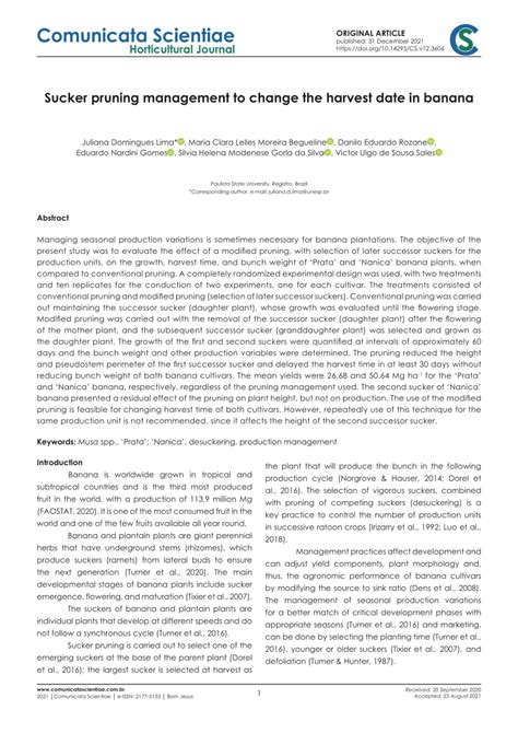 (PDF) Sucker pruning management to change the harvest date in banana