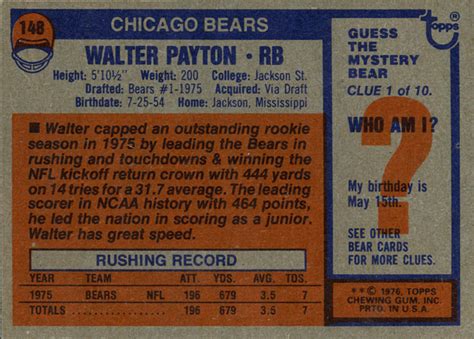 1976 Topps Walter Payton Rookie Card: The Ultimate Collector’s Guide ...