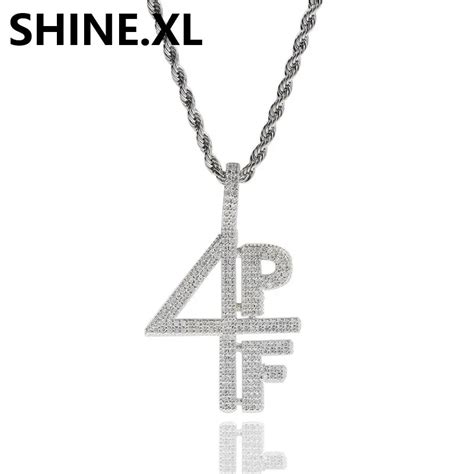 Gold Silver Plated 4PF Pendant Necklace Iced Out Lab Diamond Letter Number DJ Rapper Jewelry ...