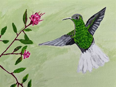 Original acrylic painting of hummingbird on canvas panel, Wall Art, Home Decor, Office Art ...