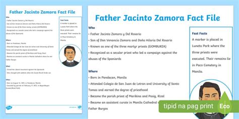 Father Jacinto Zamora Fact File | Preschool | Twinkl