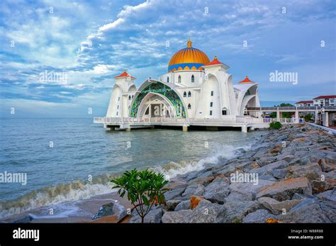 Morning view at Malacca Straits Mosque ( Masjid Selat Melaka), It is a ...