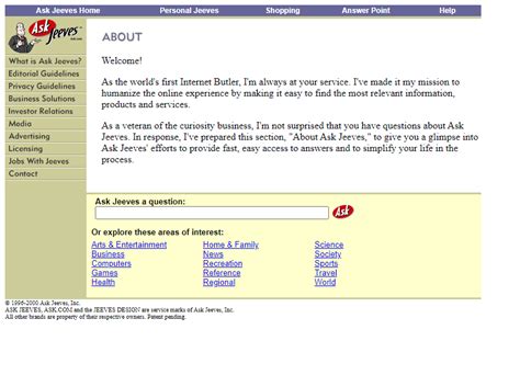 Ask Jeeves in 2000 - Web Design Museum
