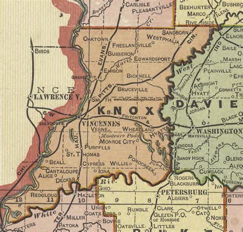 Knox County, Indiana, 1908 Map, Vincennes