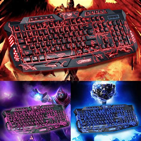 M200 English Backlit Keyboard LED 3 Color USB Wired Colorful Breathing Waterproof Computer Crack ...