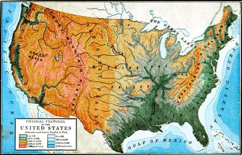 Physical Map Of USA | Physical Features of the United States, 1898 | Social studies maps, Us ...