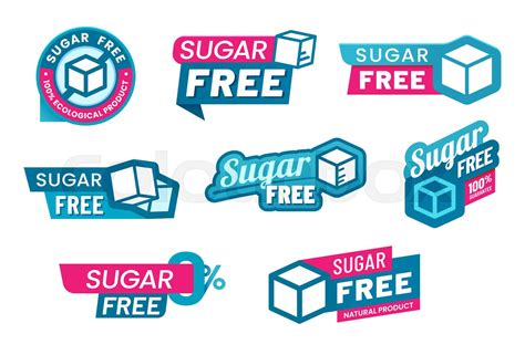 Sugar free icons and labels, low zero sugar food | Stock vector | Colourbox