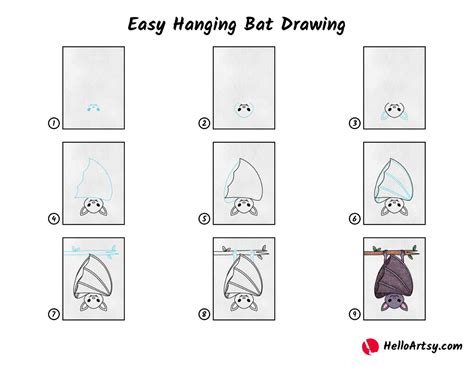 Easy Hanging Bat Drawing - HelloArtsy