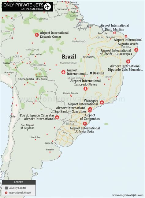 O brasil aeroportos mapa - Aeroportos no mapa do Brasil (América do Sul - Américas)