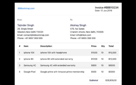 Bootstrap 4 Ecommerce product invoice template Example