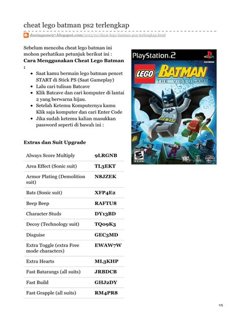 A Comprehensive Collection of Cheat Codes and Unlockables for Lego ...