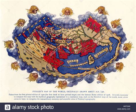 Download this stock image: Ptolemy world map circa 150 AD from the edition of 1472. Color ...