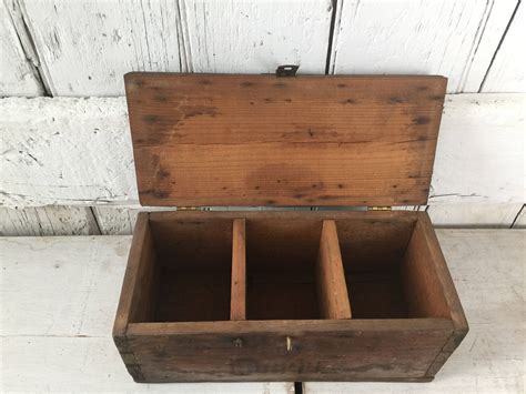 Rustic wood box with dividers and lid antique primitive wood box with ...