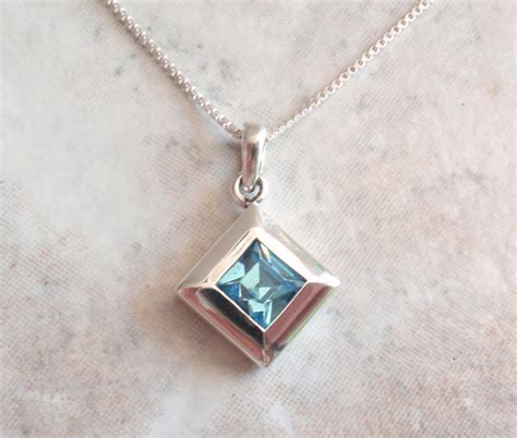 Blue Gemstone Necklace Sterling Silver Square Vintage AT0076 #vintage #sterlingsilver #ne ...