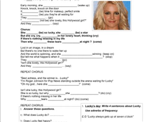 Song Worksheet: Lucky by Britney Spears (Present Simple)