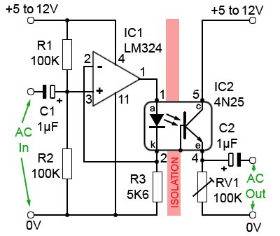 4N25 Optocoupler used as an audio isolator | Electronics circuit, Electronics basics, Audio ...