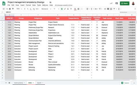 Project management template in Google Sheets - Sheetgo Blog