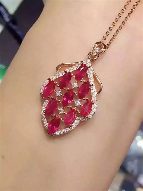 natural red ruby stone pendant S925 silver Natural gemstone Pendant Necklace trendy luxurious ...