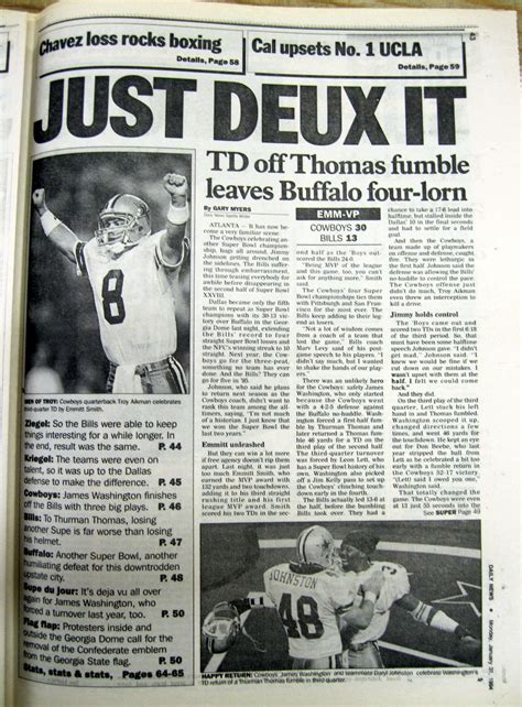 1994 newspaper DALLAS COWBOYS win Football SUPER BOWL XXVIII vs BUFFALO ...