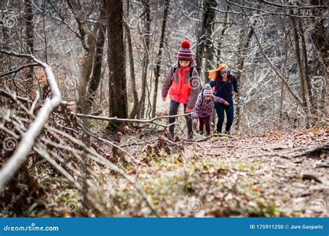 Portrait of Family on Hiking Forest Trip with Hiking Clothes Stock ...