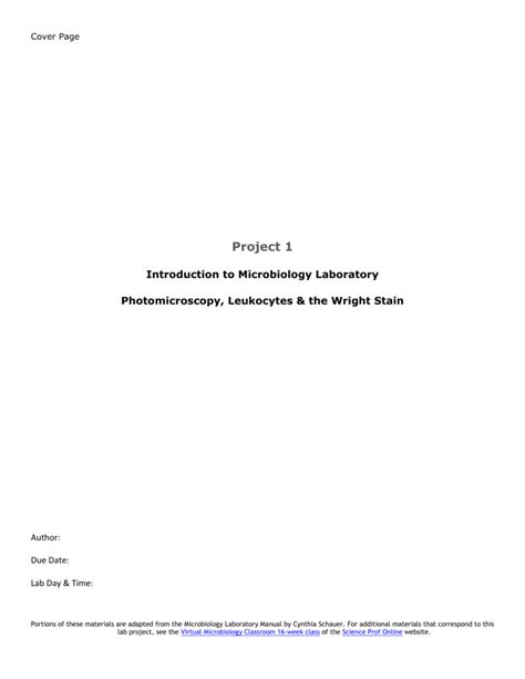 Microbiology Lab Report Template Photomicroscopy and Wright Stain