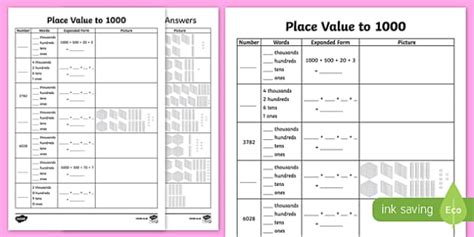 Place Value to 4 Digits Worksheet Value of Digits - Twinkl