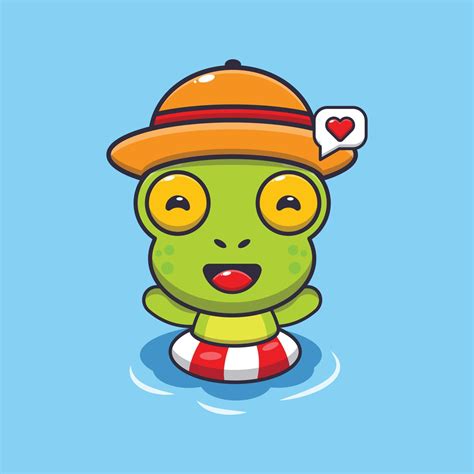 Cute frog swimming on beach cartoon illustration 11622318 Vector Art at Vecteezy