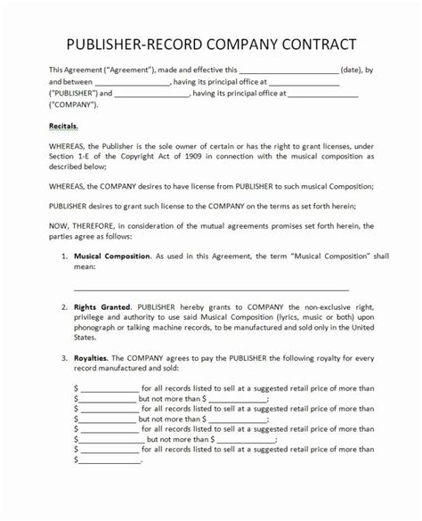 Record Label Contract Template New Record Label Contract Template | Contract template, Printable ...