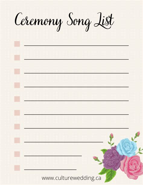 Wedding Song List Template