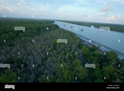 Aerial view of the Sundarbans, a UNESCO World Heritage Site and a wildlife sanctuary. Katka ...