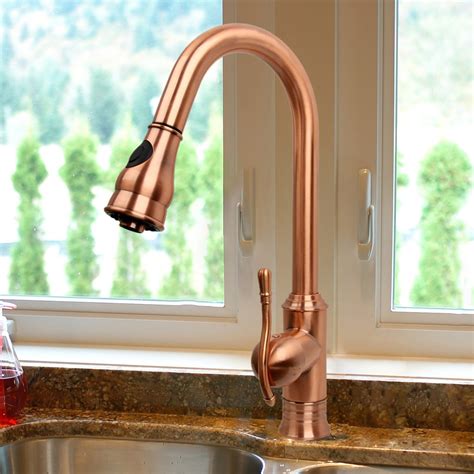 Copper Kitchen Faucet with Single Level handle and Pull Down Sprayer ...