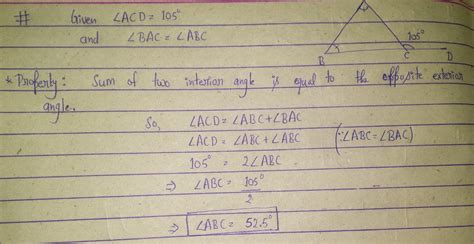 An exterior angle of a triangle is 105 degree and two of its opposite interior angle are equal ...