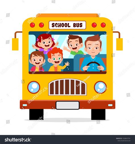 Happy Cute Kids Ride School Bus Stock Vector (Royalty Free) 1528647791 ...