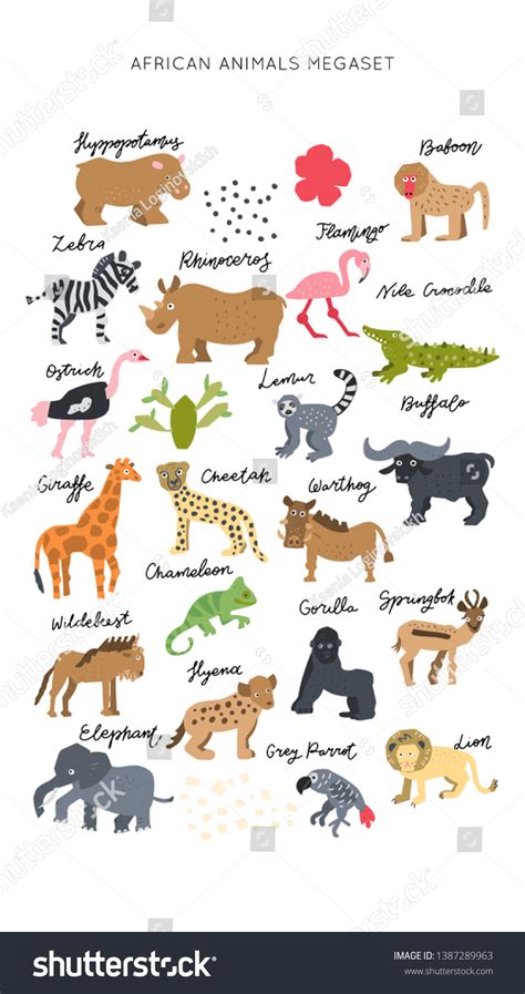 Vektor Stok African Safari Animals Clipart Vector Set (Tanpa Royalti) 1387289963 | Shutterstock