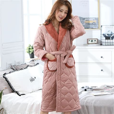 High Quality Winter Thick Warm Women Flannel Robe Long Sleeve Solid Fashion Leisure Comfortable ...