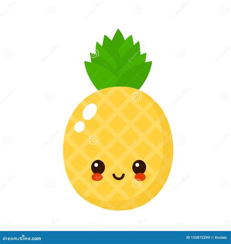 Happy Cute Lächelnde Ananas Gesicht Vektor Abbildung - Illustration von nahrung, frech: 155872299