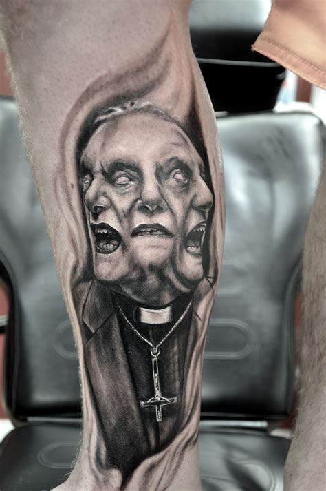 3 headed priest by Kristen Sorrenson | Tattoo styles, Portrait tattoo, Geometric tattoo