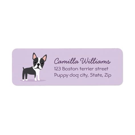 Cute Boston terrier purple return address labels - Happily Printed - Stationery and gifts