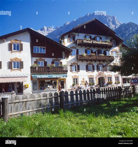 Deutschland, Mittenwald, Mittenwald, Hotel Wetterstein Stock Photo, Royalty Free Image: 81877849 ...