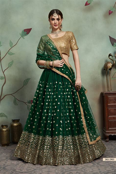 Premium luxury dark green sequence and thread work lehenga | Etsy in 2021 | Party wear lehenga ...