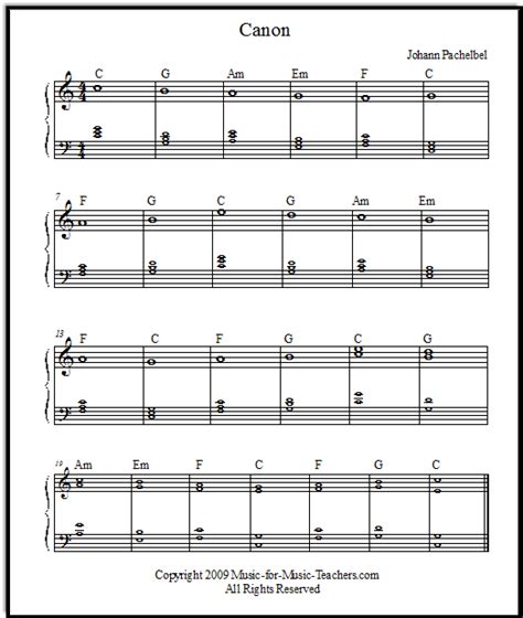 The Pachelbel Canon in D for Beginners Free Printable Sheet Music