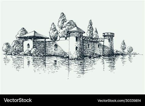 Old castle front view artistic hand drawing Vector Image