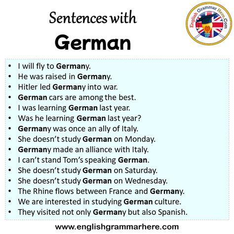 Sentences with German, German in a Sentence in English, Sentences For German - English Grammar Here