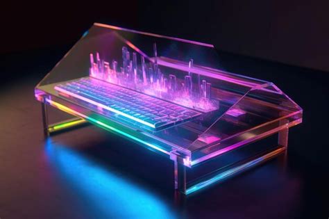 Premium AI Image | Holographic keyboard on a sleek glass surface created with generative ai