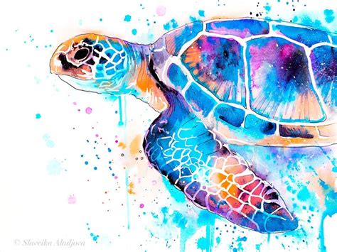 Blue Sea turtle watercolor painting print by Slaveika Aladjova, art ...