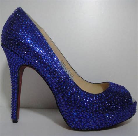 Royal Blue Wedding Shoes Sparkle Bridal Shoes Heels Open Toe Prom Shoes ...