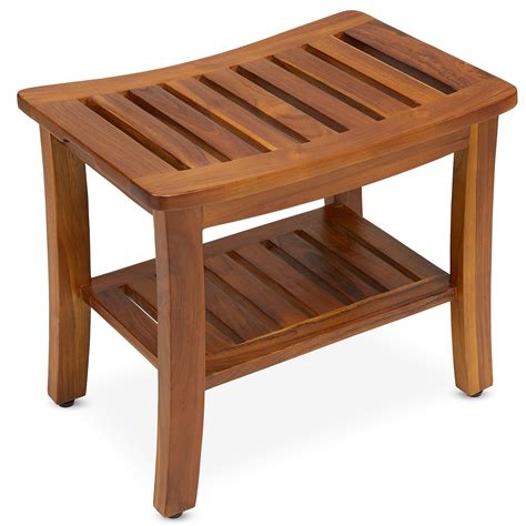 Buy TeakCraft Teak Shower Bench with Shelf 21 Inch, Fully Assembled ...