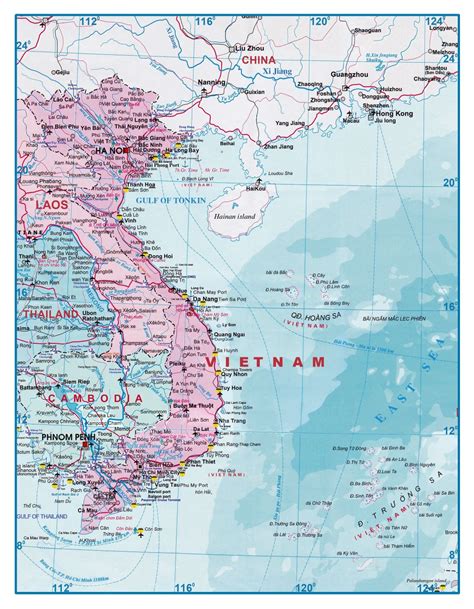 Large detailed tourist map of Vietnam and Laos | Vietnam | Asia ...